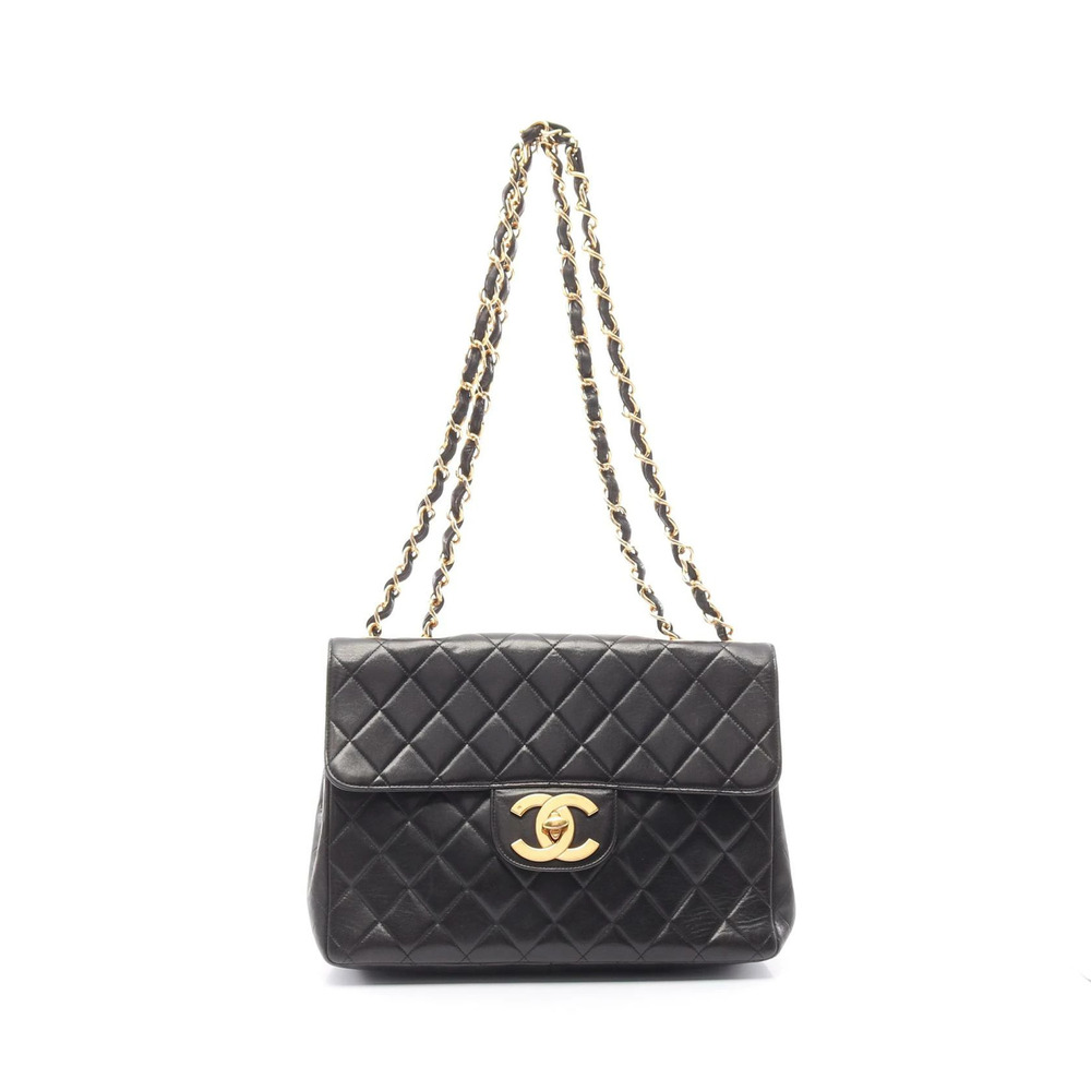 Chanel Matelasse Single Flap Shoulder Bag Lambskin Leather Black